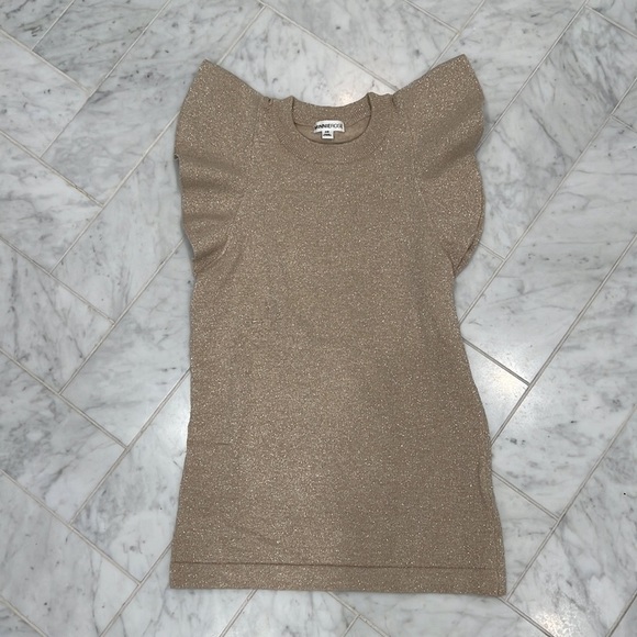 MINNIE ROSE ⭐️ Gold lurex knit flutter sleeve sweater size XS - Picture 3 of 6